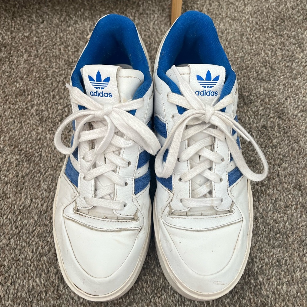 Size 9.5 adidas in blue and white